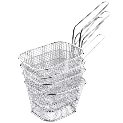 #ad 2X 4Pcs Lot Chips Fry Baskets Stainless Steel Fryer Basket Strainer3104