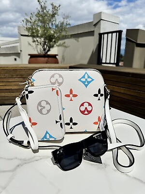 #ad Handbag Set Monogram CrossBody Wallet Bag WHITE