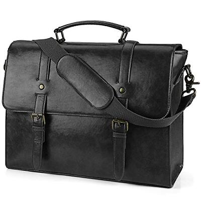 #ad Leather Mens Messenger Bag Vintage 15.6 Inch Waterproof Leather Laptop Briefc...
