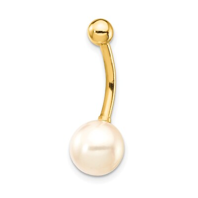 #ad 14K Yellow Gold 14 Gauge 8mm Freshwater Cultured Pearl Belly Ring