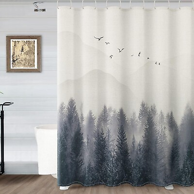 #ad Naturoom 72x72 Cool Nature Tree Linen Shower Curtain for Bathroom Navy Blue NEW