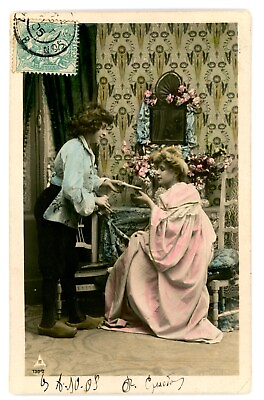 #ad Postcard Two French Women French Tint Floral