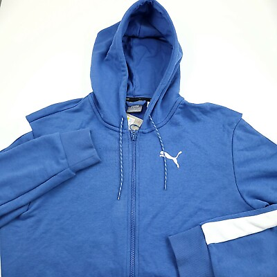 #ad PUMA Full Zip Logo Hoodie Men#x27;s Size Medium Blue Cotton Blend