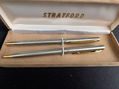 #ad Vintage Gold Silver To D Stratford Ball Pens Set in Original Box