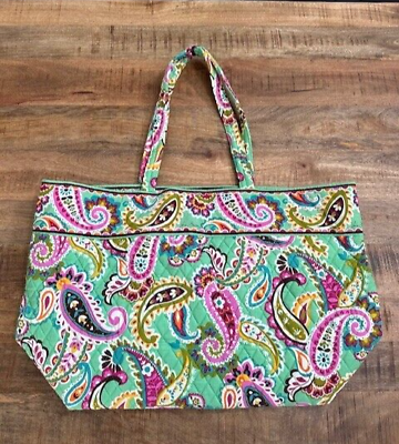 #ad Vera Bradley Shopping Beach XX Large Quilted Bag Green Paisley Tote Tutti Frutti