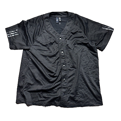 #ad ADIDAS Three Stripes Black Athletic Mesh Baseball Button Up Jersey Shirt Mens 2X