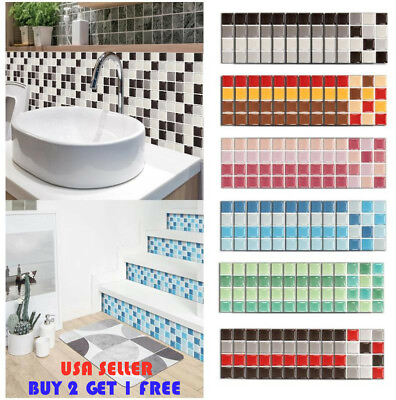 #ad 10PCS Kitchen Tile Sticker Bathroom Mosaic Sticker Self adhesive Wall Home Decor