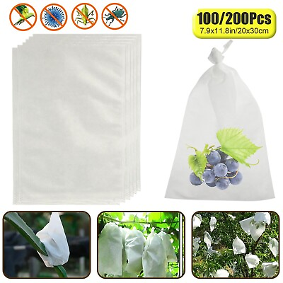 #ad 100 200PCS Grape Protection Bags Fruit Vegetable Mesh Bag Anti Insect Waterproof