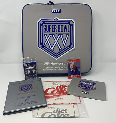 #ad Super Bowl XXV Seat Cushion Fan Bundle Give Away 1991 NFL Football Bills Giants