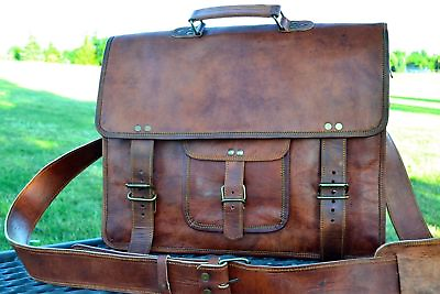 Handmade Unisex Vintage Leather Messenger Laptop Briefcase Satchel Brown Bag $44.37