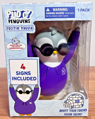 #ad Pudgy Penguins Positive Penguin Toy White and Grey with Purple Hoodie RARE ITEM