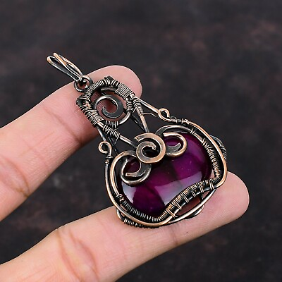 #ad Women Day Gift Purple Fire Labradorite Wire Wrapped Pendant Copper 2.68quot;