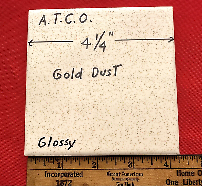 #ad 1 pc. *Gold Dust* 4 1 4quot; Glossy Ceramic Tile: by A.T.C.O. white gold specks