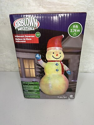 #ad GEMMY AIRBLOWN INFLATABLE IRIDESCENT SNOWMAN LED 9 FT 2.74 M TALL NOB