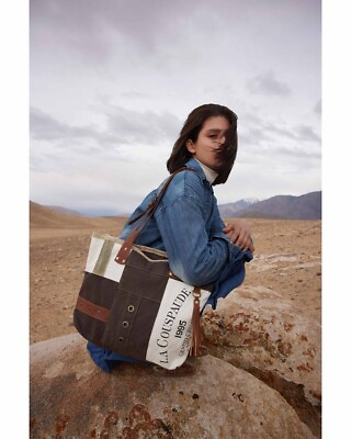 #ad Myra Bag Handmade Francais Tote Bag Upcycled Canvas amp; Cowhide Leather
