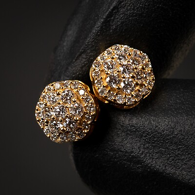 #ad Men#x27;s Authentic VVS Diamond Yellow Gold 14K Flower Cluster 0.70Ct Stud Earrings