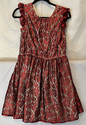 #ad Cherokee Dress Girls Red Lace lined Holiday Dress up Size XL TG