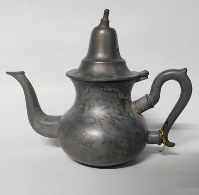#ad Silver Vintage Plated Teapot Pot Tea Coffee Lid Bowl Rare Handmade Primitive Old