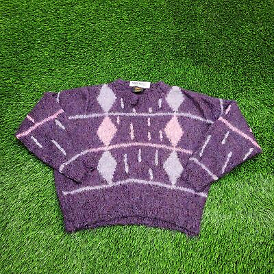 #ad Vintage 80s Argyle Mohair Jumper Sweater Womens M Short 21x19 Lavender Purple
