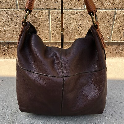 #ad LUCKY BRAND Satchel Purse Shoulder Bag Hobo Brown Leather Large