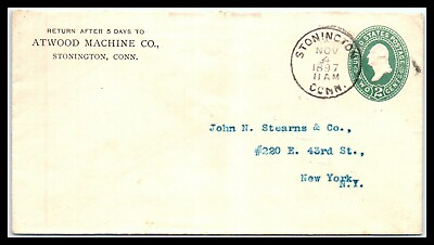 #ad 1897 CONNECTICUT Cover Atwood Machine Co Stonington to NYC E5