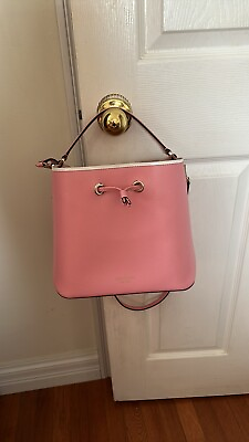 #ad Kate Spade Leather Carnation Pink Bucket Crossbody Bag .