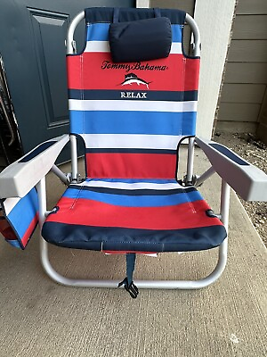 #ad MilcTabe Tommy Bahama Backpack Chair With Cooler and Storage Pouch Blue Stripe