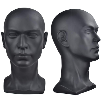 #ad PVC Mannequin Head Black Male Manikin Dummy Stand Model Display Hat Scarf Wigs