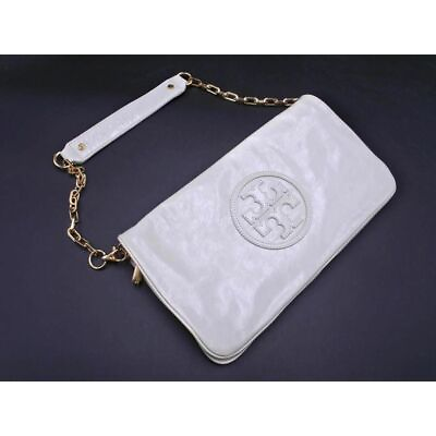 #ad Japan Auth Used TORY BURCH handbag women 2Way Logo Chain Clutch Bag Off White
