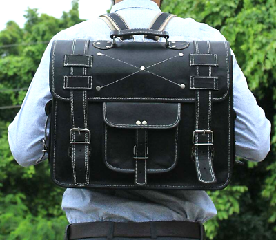 #ad Leather Laptop Messenger 2in1 Backpack Crossbody Sling Handbag Satchel Briefcase