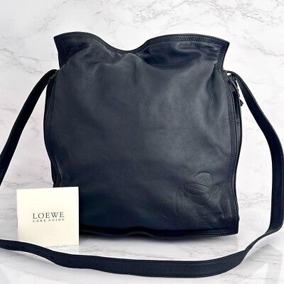#ad LOEWE Anagram Shoulder Bag Nappa Leather Navy Adjustable Strap 10.2x11.8x2.8quot;