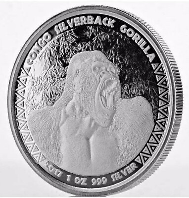 #ad 2017 Republic of Congo 1 oz .999 Silver Silverback Gorilla #silversqueeze NEW