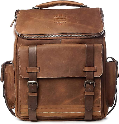 #ad VELEZ Top Grain Leather Backpack for Men 15.6 Inch Laptop Bag Brown Designer