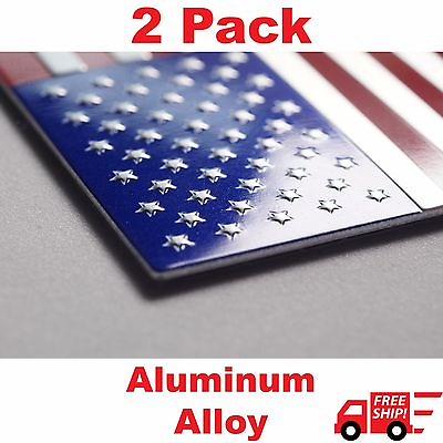 #ad 2 Pack Aluminum US American Flag Sticker Decal Auto Car Emblem 3.15quot;x1.75quot;