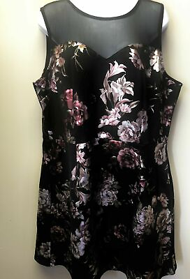 #ad New Maurices Women#x27;s Size M Black Metallic Floral Roses Sleeveless Skater Dress