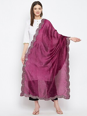 #ad Silk Blend Violet embellished dupatta beads and stones embellished border