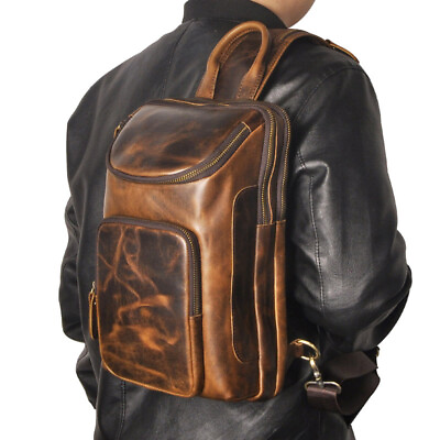 #ad Men Vintage Shoulder Bag Sling Crossbody Chest Genuine Leather Satchel Backpack