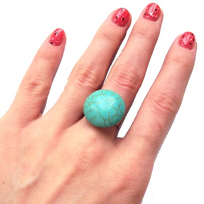 #ad Turquoise Ring Blue Stone Jewelry Adjustable Ring for Women Boho Jewellery Gift