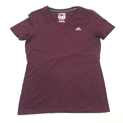 #ad Adidas Shirt Womens Size Medium Red Burgundy Tee V Neck Short Sleeve Top Casual