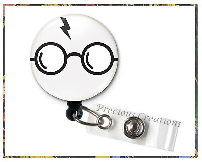 #ad Harry Potter Glasses ID Badge Reel Holder Clip Holder Retractable