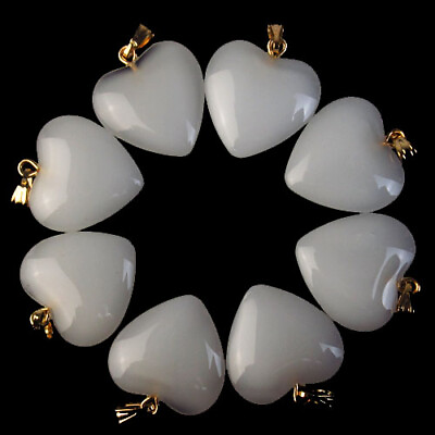 #ad 12Pcs 22x20x6mm Man made White Jade Heart Pendant Bead 1778SJ