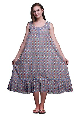 #ad Bimba Floral Cotton Nightgowns For Women Sleeveless Gown Sleepwear Maxi FL 848C