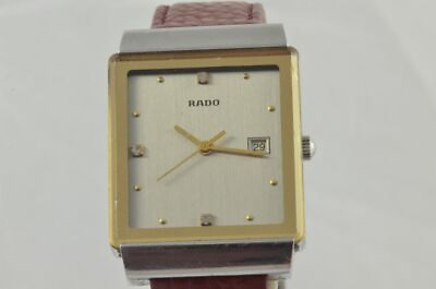 #ad Rado Diastar Men#x27;s Watch Steel Quartz with Leather Band Gold Plated 1 3 32in