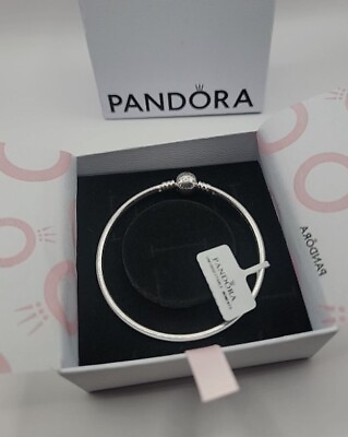 #ad Authentic Pandora Moments Bangle Ball Clasp Bracelet 7.5” 19cm w pouch