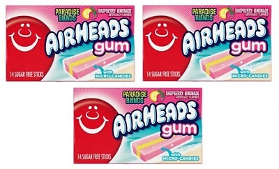 #ad 3x Air Heads Paradise Blends Raspberry Lemonade Flavored Gum With Micro Candies