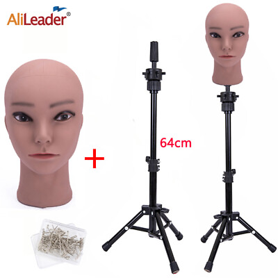 #ad Adjustable Tripod Stand With Bald Mannequin Head 64Cm Wig Stand Hairdressing
