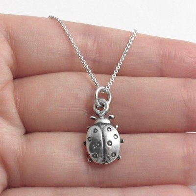 #ad Genuine 925 Sterling Silver Ladybug Charm Pendant with Necklace