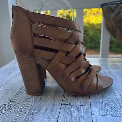 #ad Altar’d State Strappy Heel Sandals size 8.5M faux Leather block heel zip