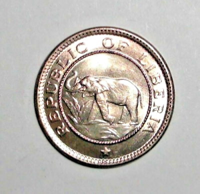 #ad 1941 Liberia Coin Half Cent Elephant Palm Tree Animal African Wildlife
