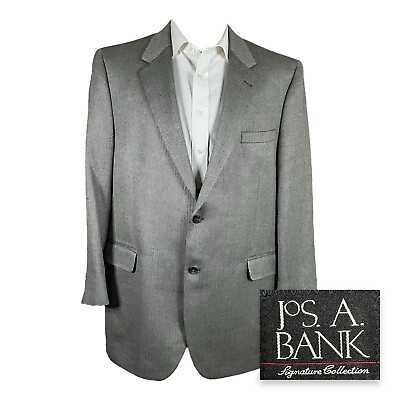 #ad Jos A Bank Signature Blazer Mens 46L Light Gray Herringbone Silk Camel Hair